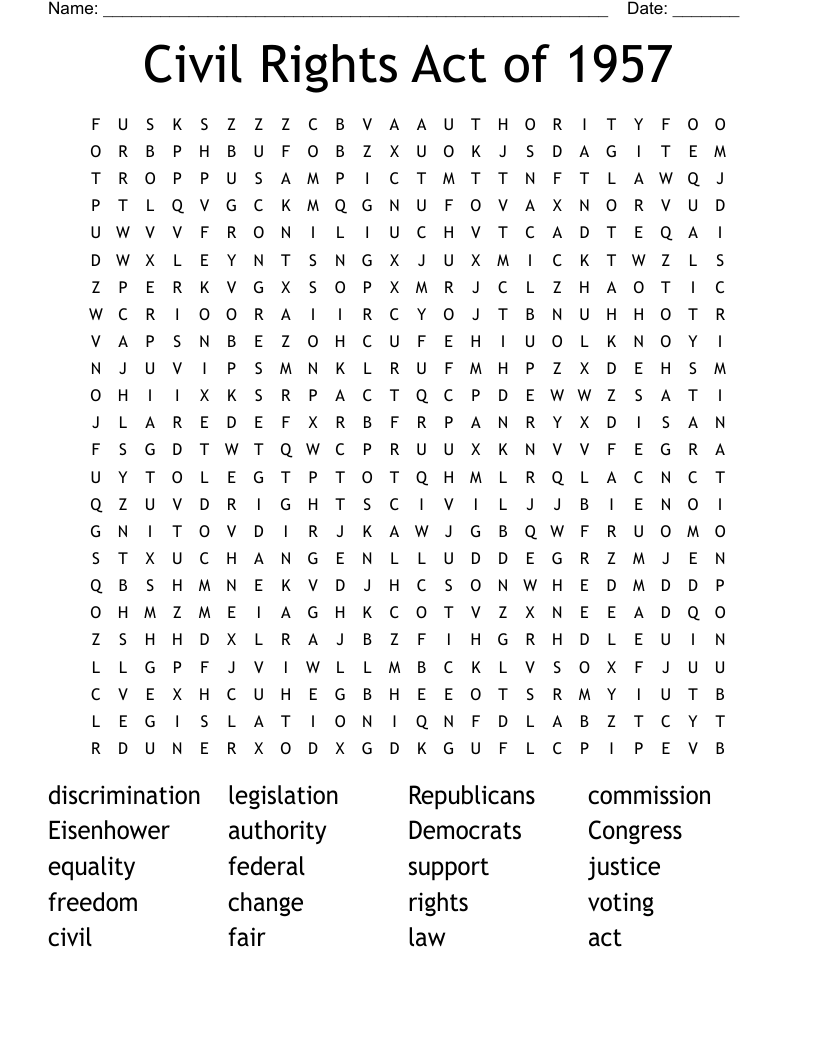 Civil Rights Act of 1957 Word Search