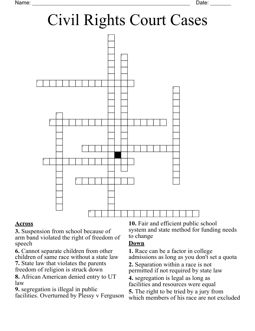 Civil Rights Court Cases Crossword