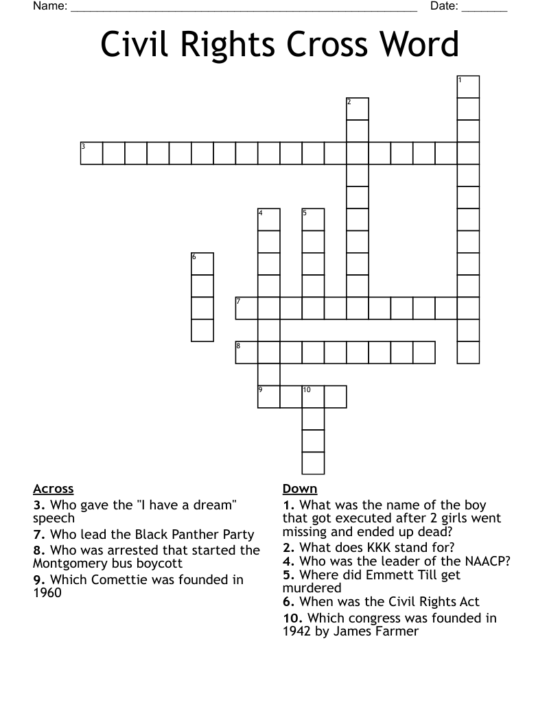 Civil Rights Cross Word