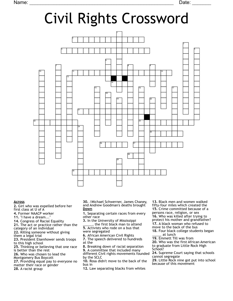 Civil Rights Crossword