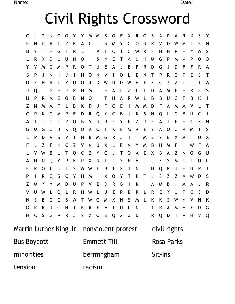 Civil Rights Crossword Word Search