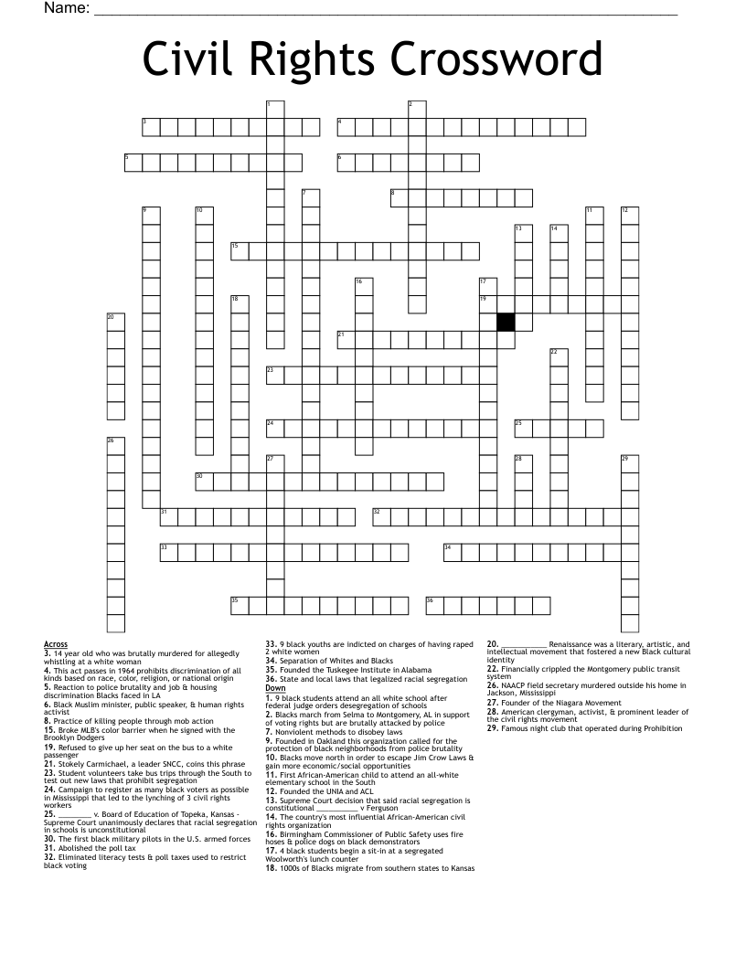 Civil Rights Crossword