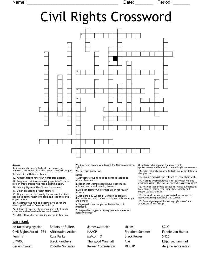 Civil Rights Crossword