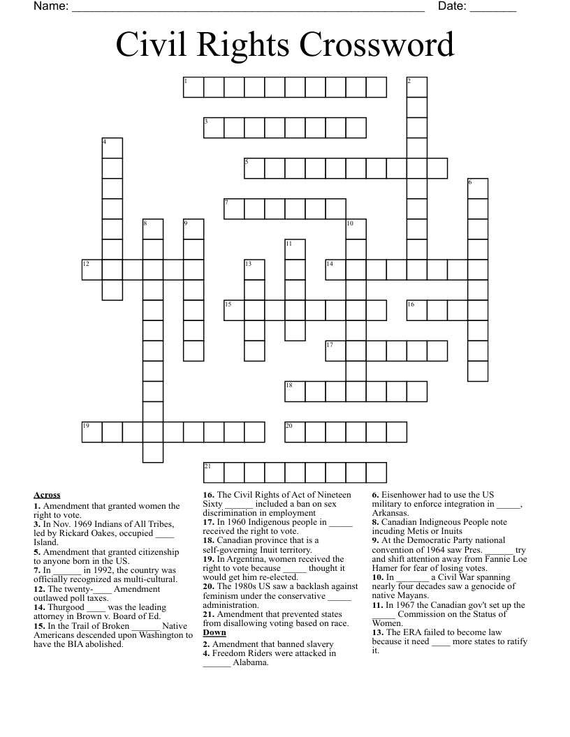 Civil Rights Crossword