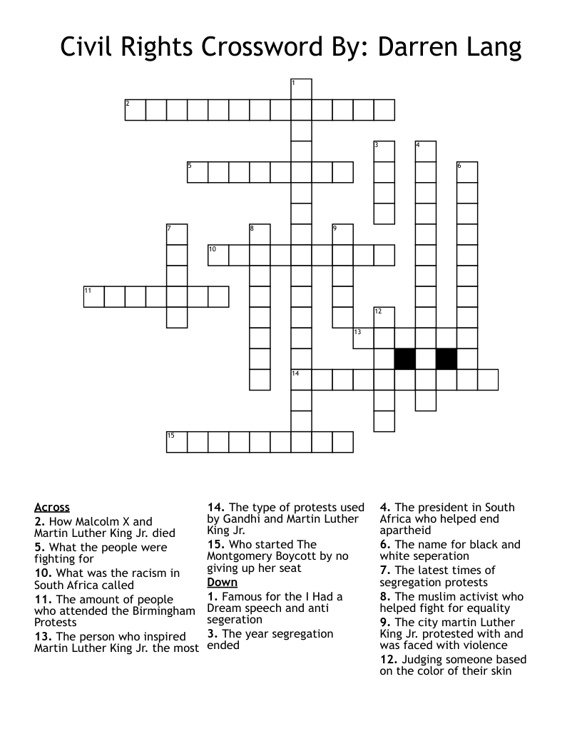 Civil Rights Crossword By: Darren Lang
