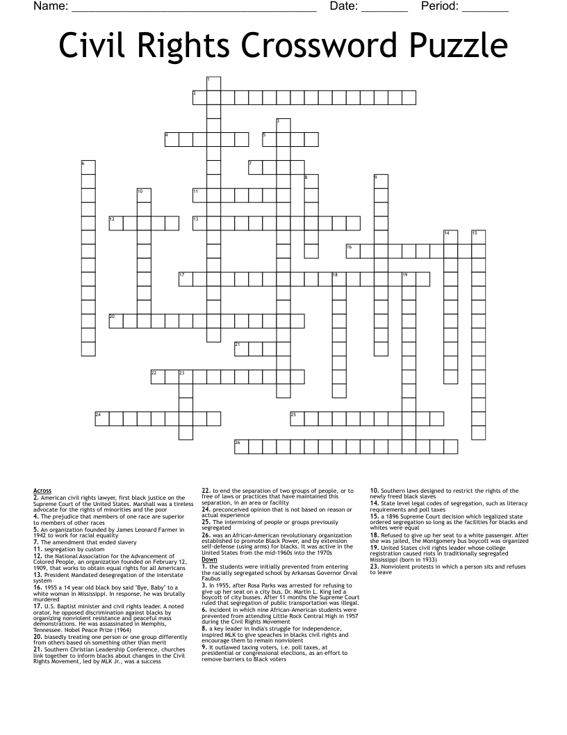 Civil Rights Crossword Puzzle