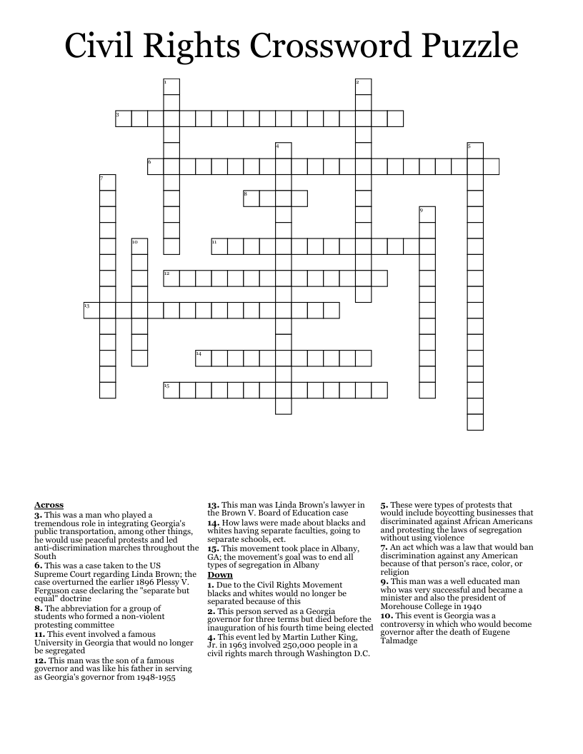 Civil Rights Crossword Puzzle 