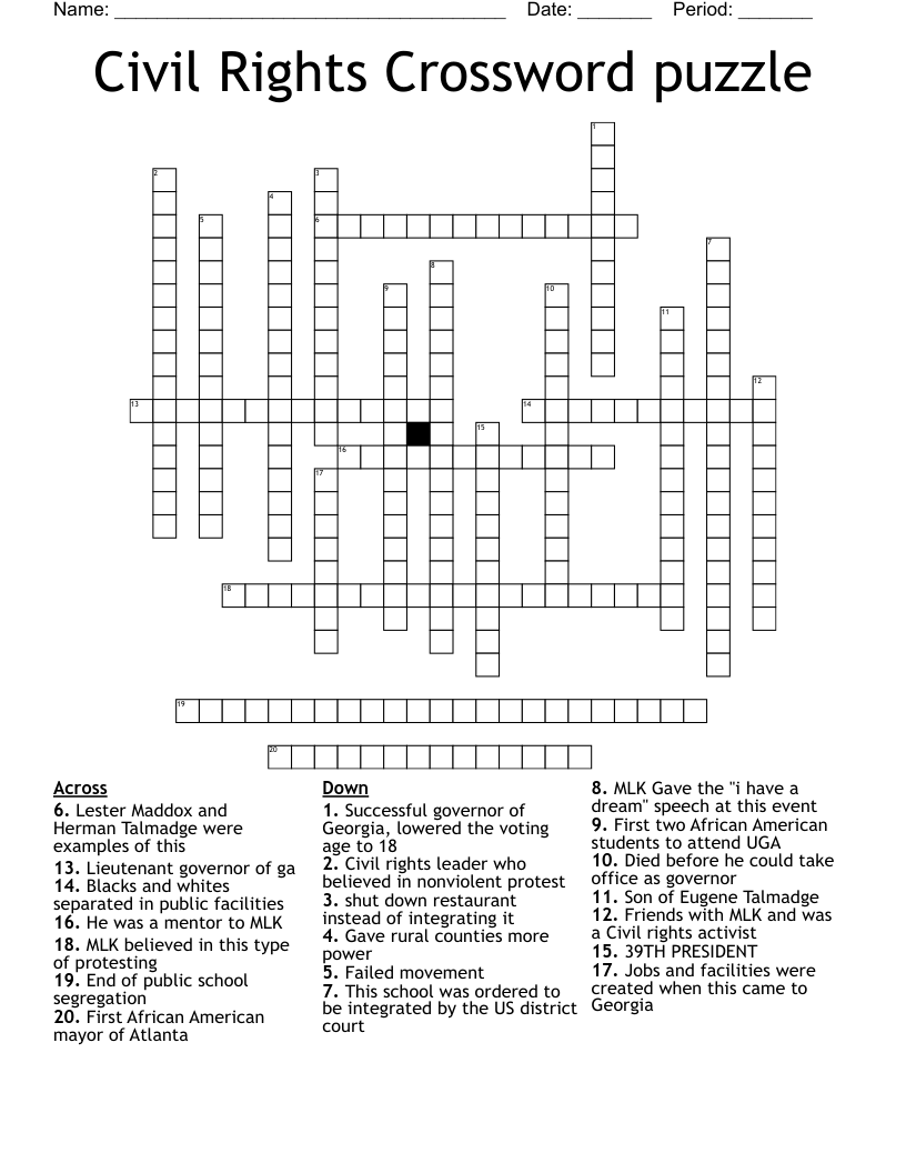 Civil Rights Crossword puzzle
