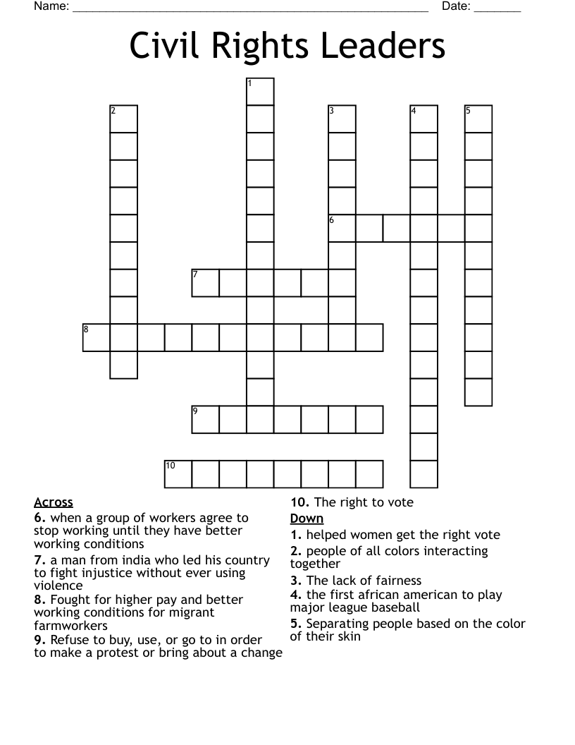 Civil Rights Leaders Crossword