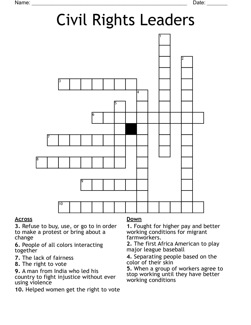 Civil Rights Leaders Crossword