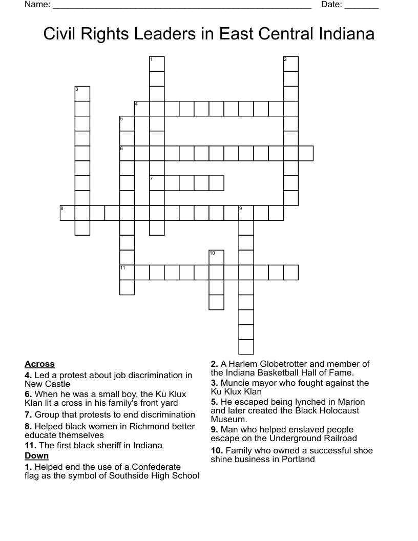 Civil Rights Leaders in East Central Indiana Crossword