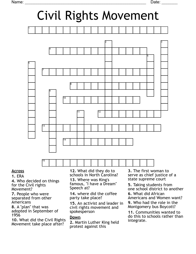 Civil Rights Movement Crossword