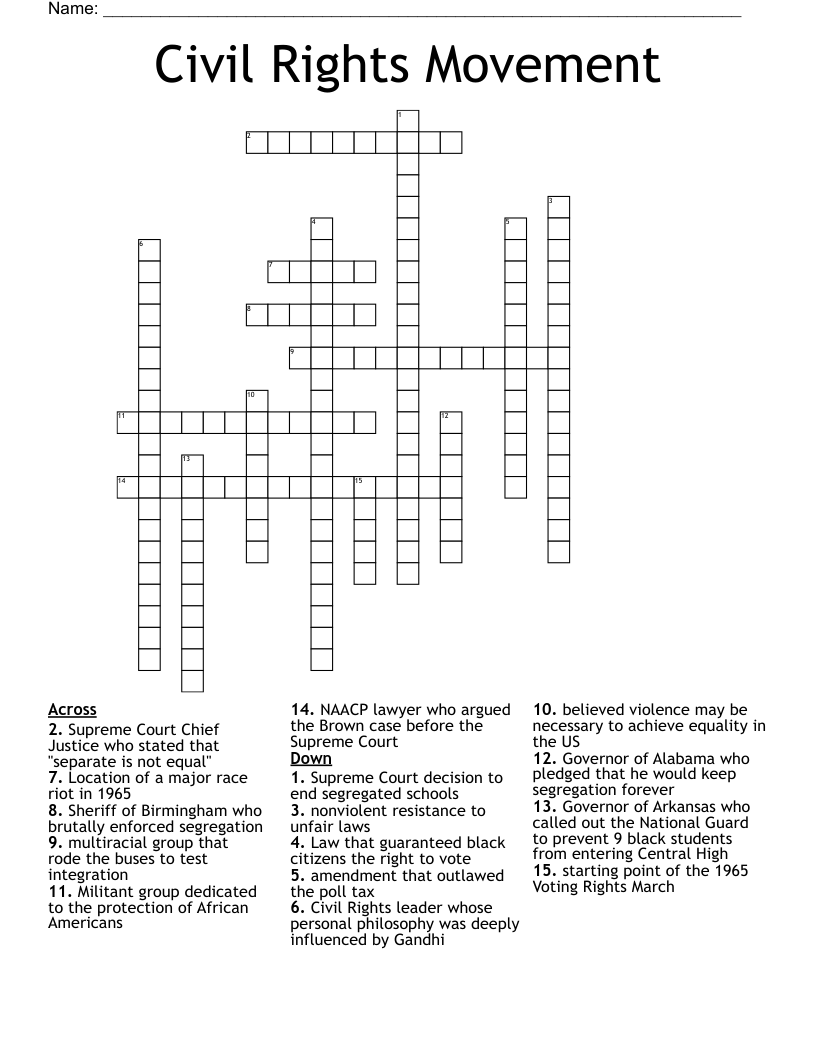 Civil Rights Movement Crossword