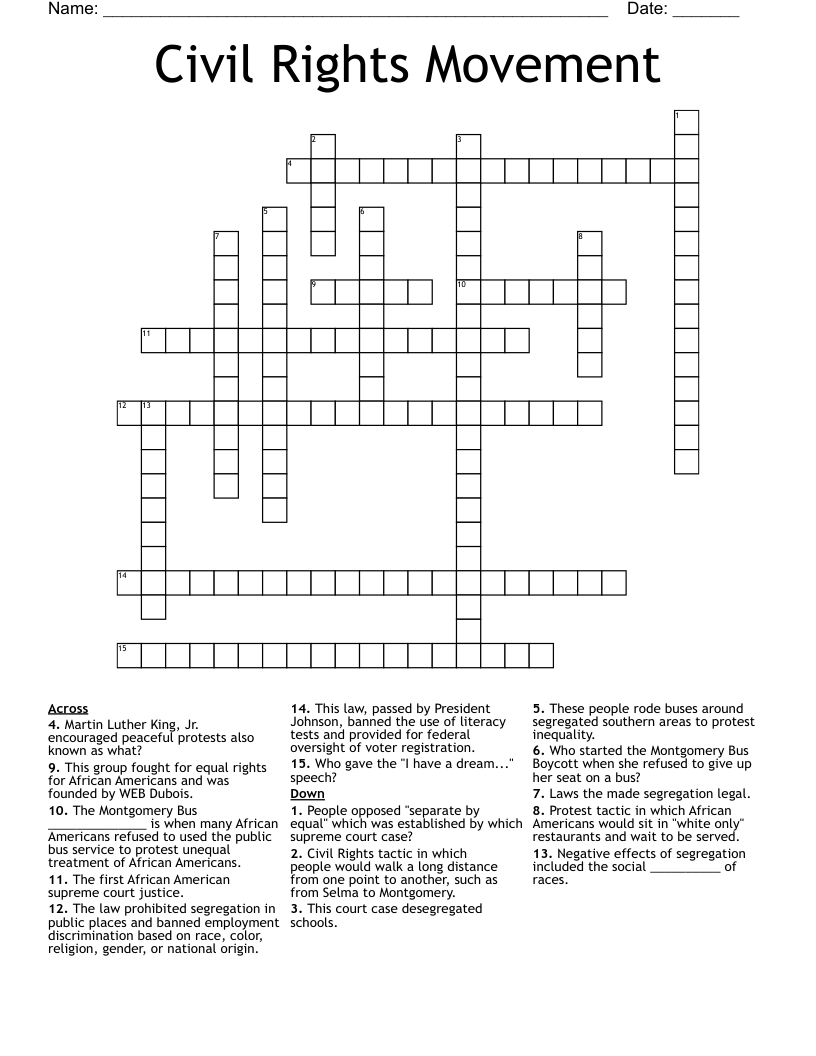 Civil Rights Movement Crossword