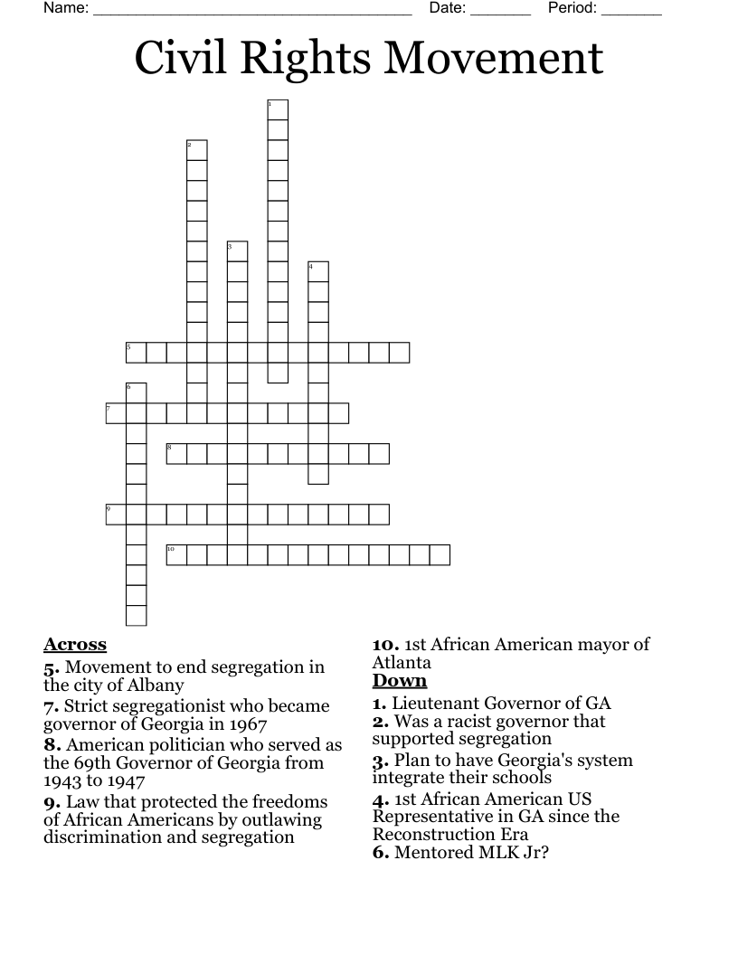 Civil Rights Movement Crossword