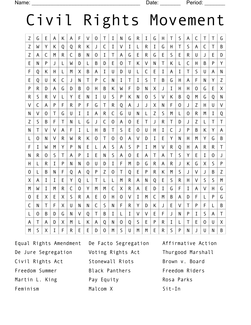 Civil Rights Movement Word Search