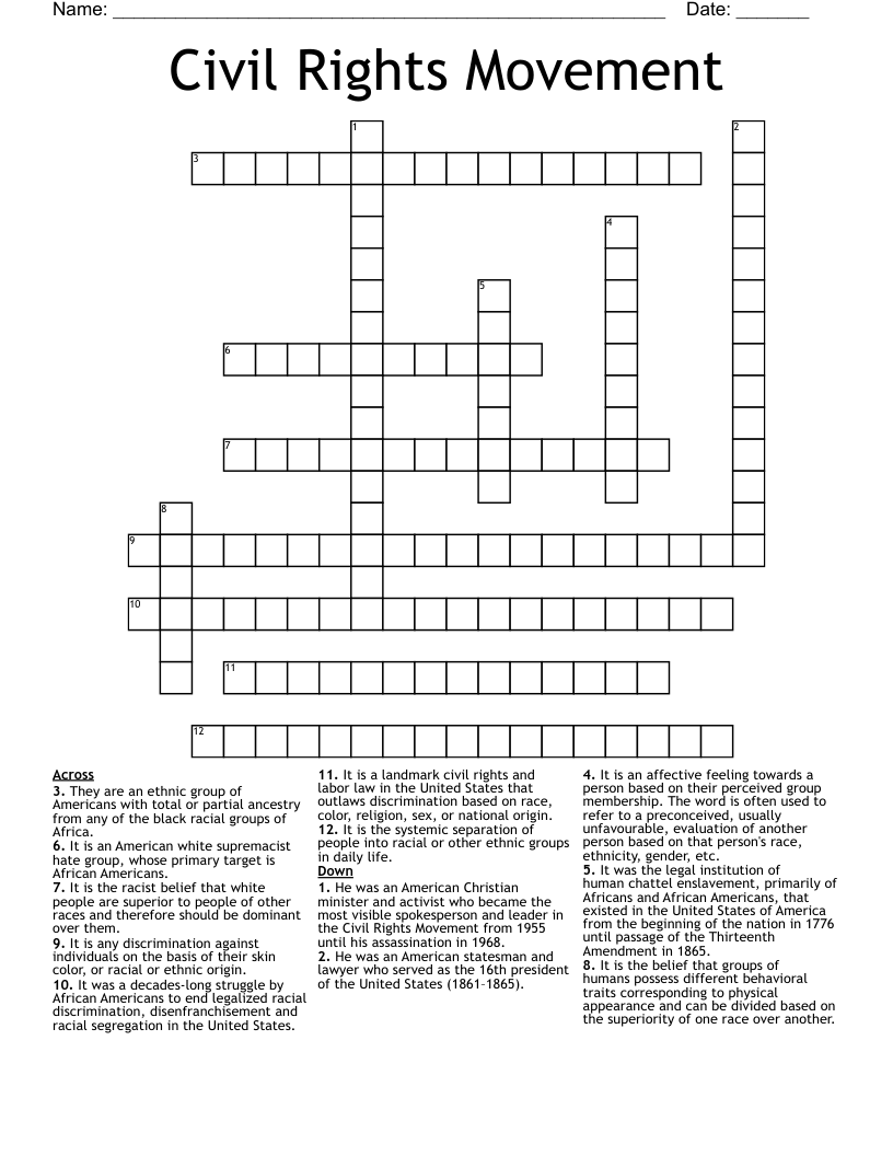 Civil Rights Movement Crossword