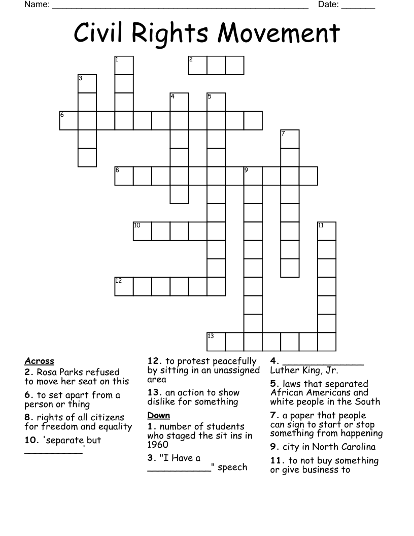 Civil Rights Movement Crossword
