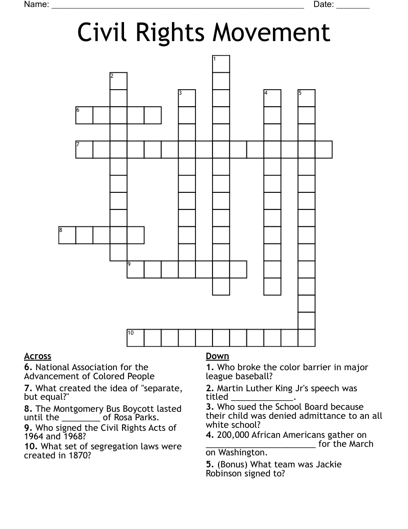 Civil Rights Movement Crossword
