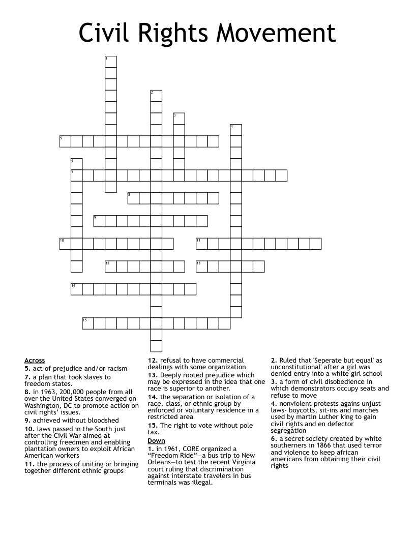 Civil Rights Movement Crossword