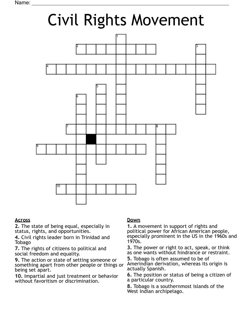 Civil Rights Movement Crossword