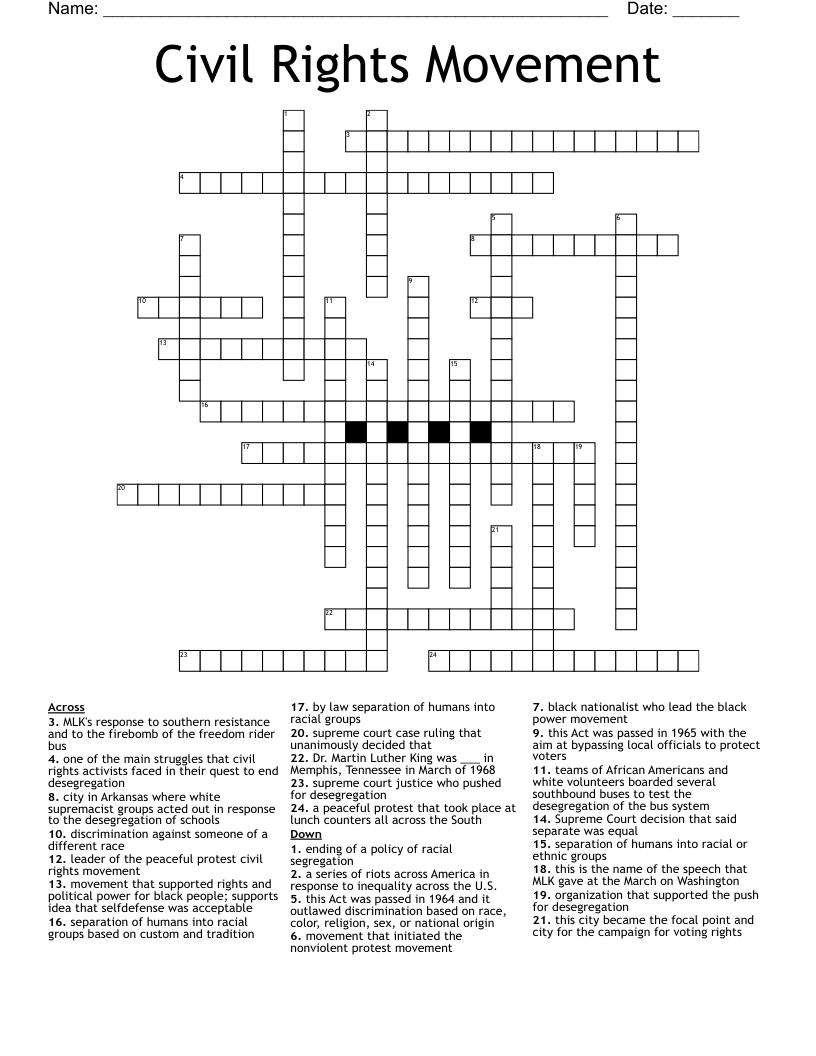 Civil Rights Movement Crossword