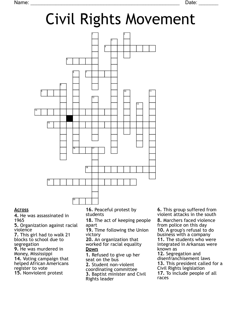 Civil Rights Movement Crossword