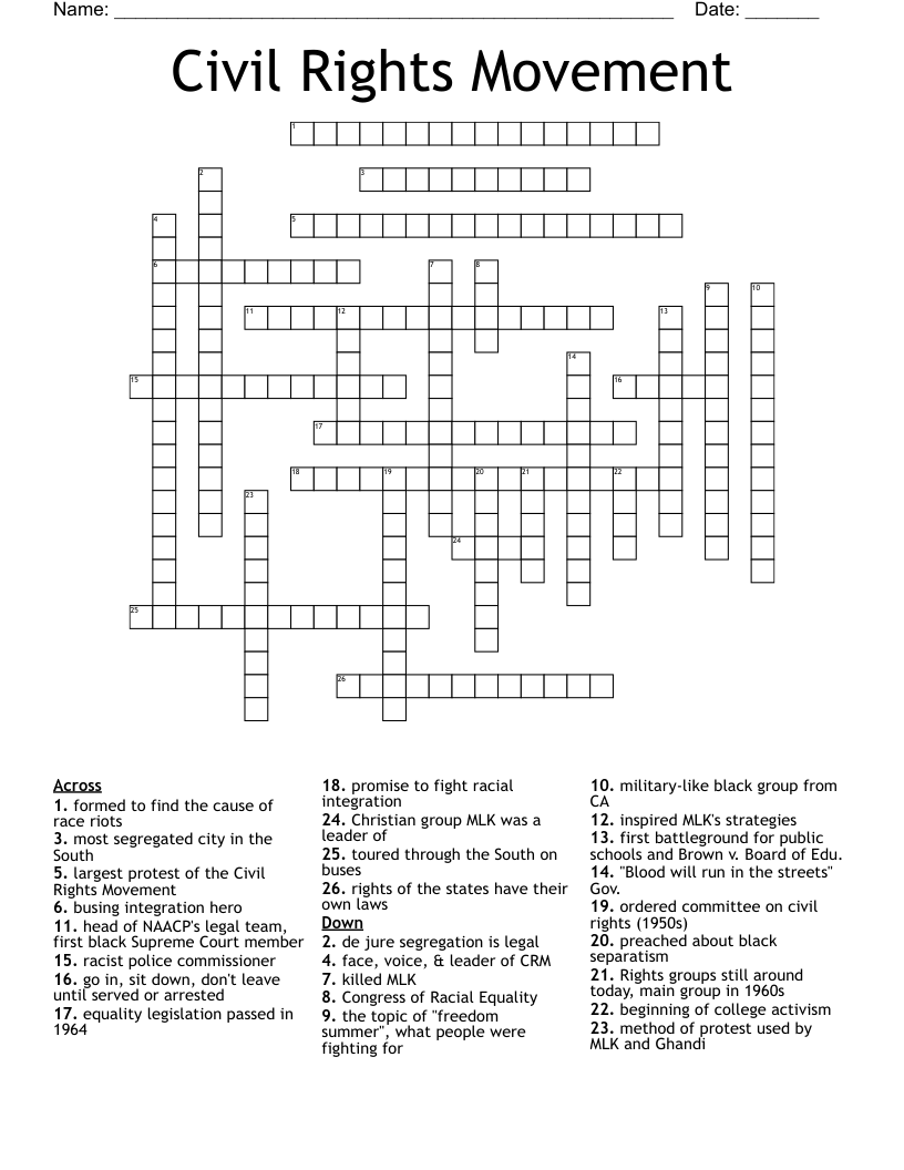 Civil Rights Movement Crossword