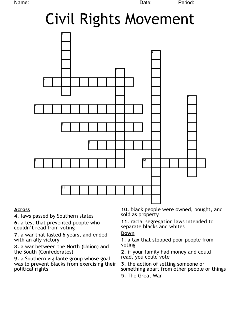 Civil Rights Movement Crossword