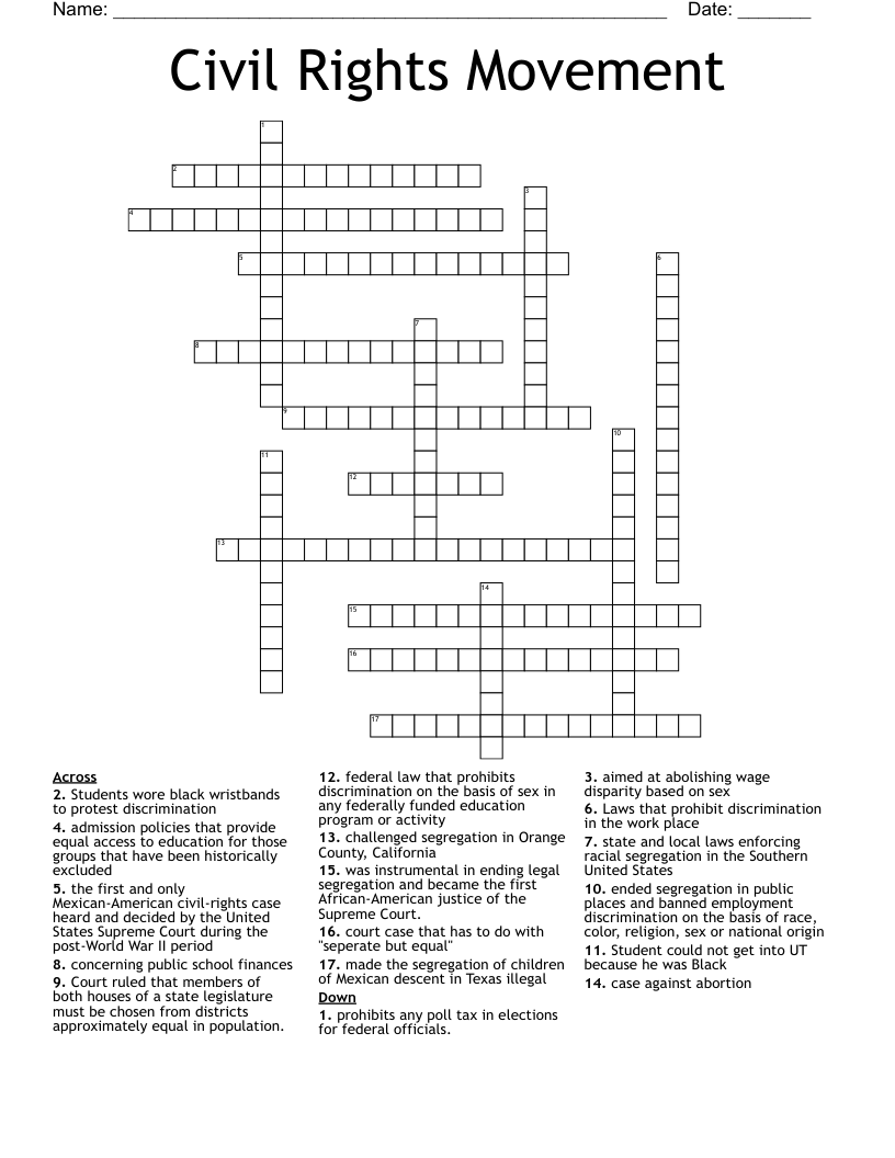 Civil Rights Movement Crossword