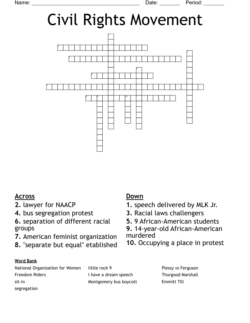 Civil Rights Movement Crossword