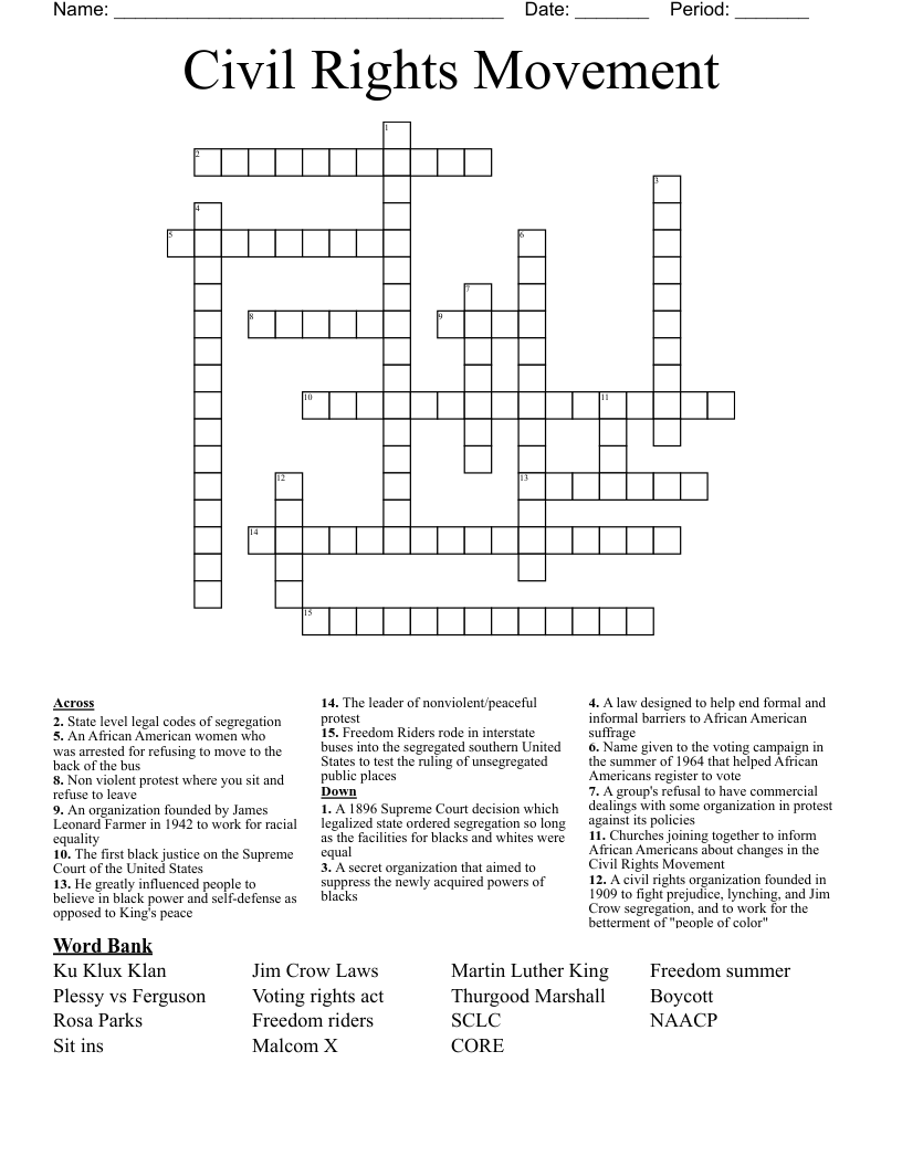 Civil Rights Movement Crossword