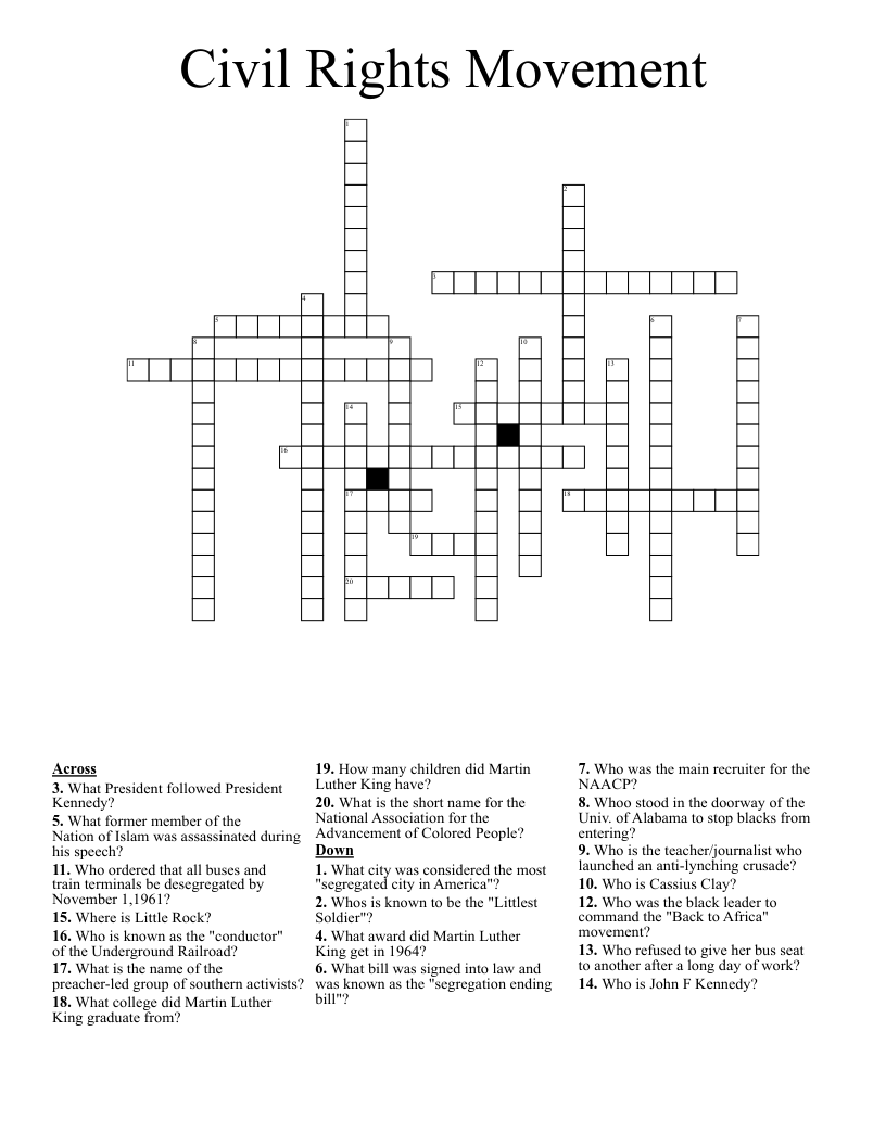 Civil Rights Movement Crossword