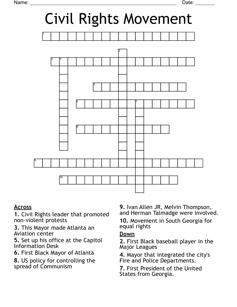 Civil Rights Movement Crossword