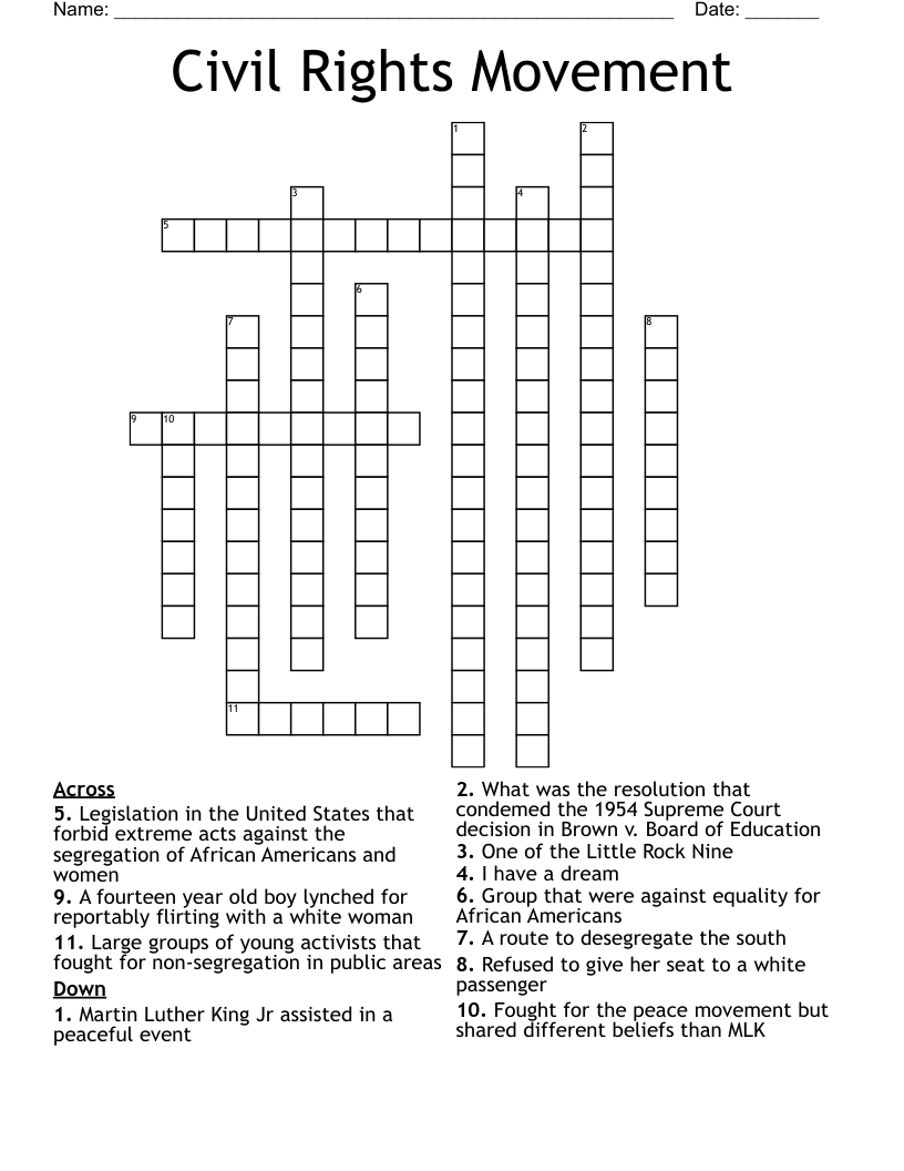 Civil Rights Movement Crossword