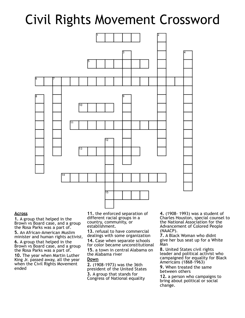 Civil Rights Movement Crossword