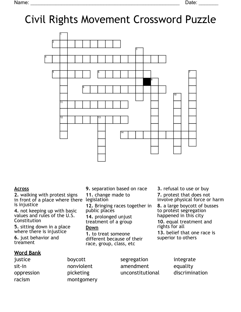 Civil Rights Movement Crossword Puzzle