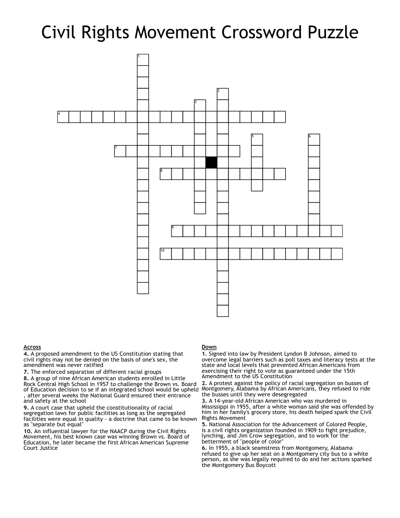 Civil Rights Movement Crossword Puzzle