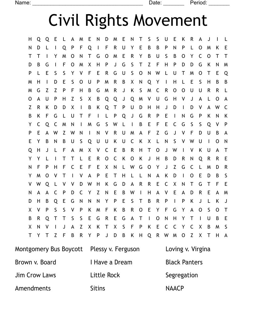 Civil Rights Movement  Word Search