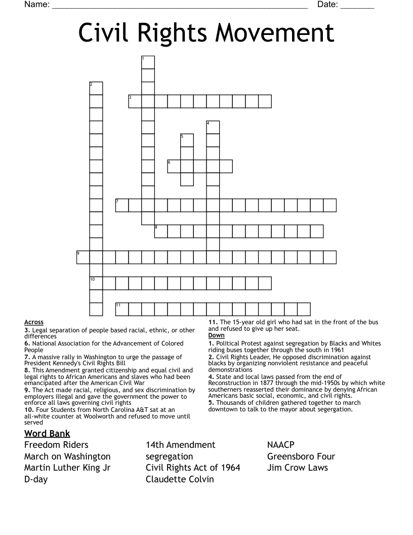 Civil Rights Movement  Crossword