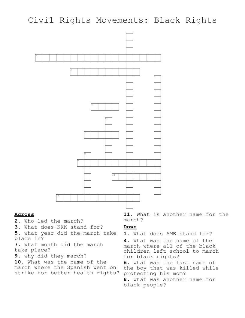 Civil Rights Movements:  Black Rights Crossword