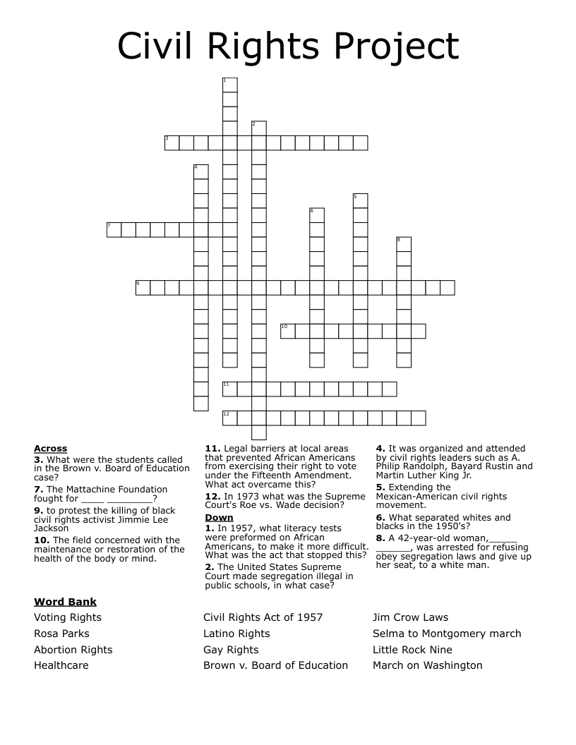 Civil Rights Project Crossword