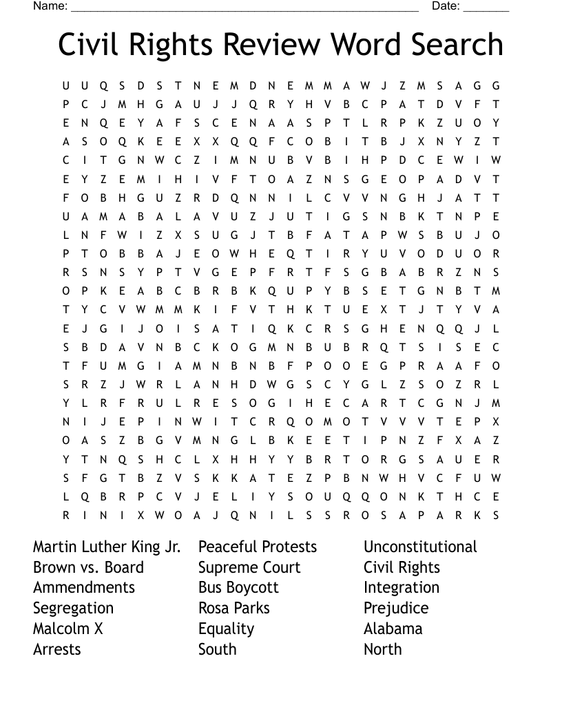 Civil Rights Review Word Search