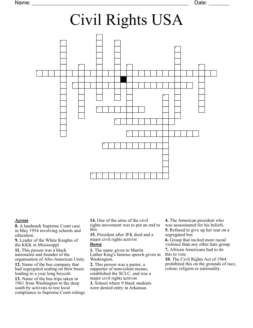 Civil Rights USA Crossword