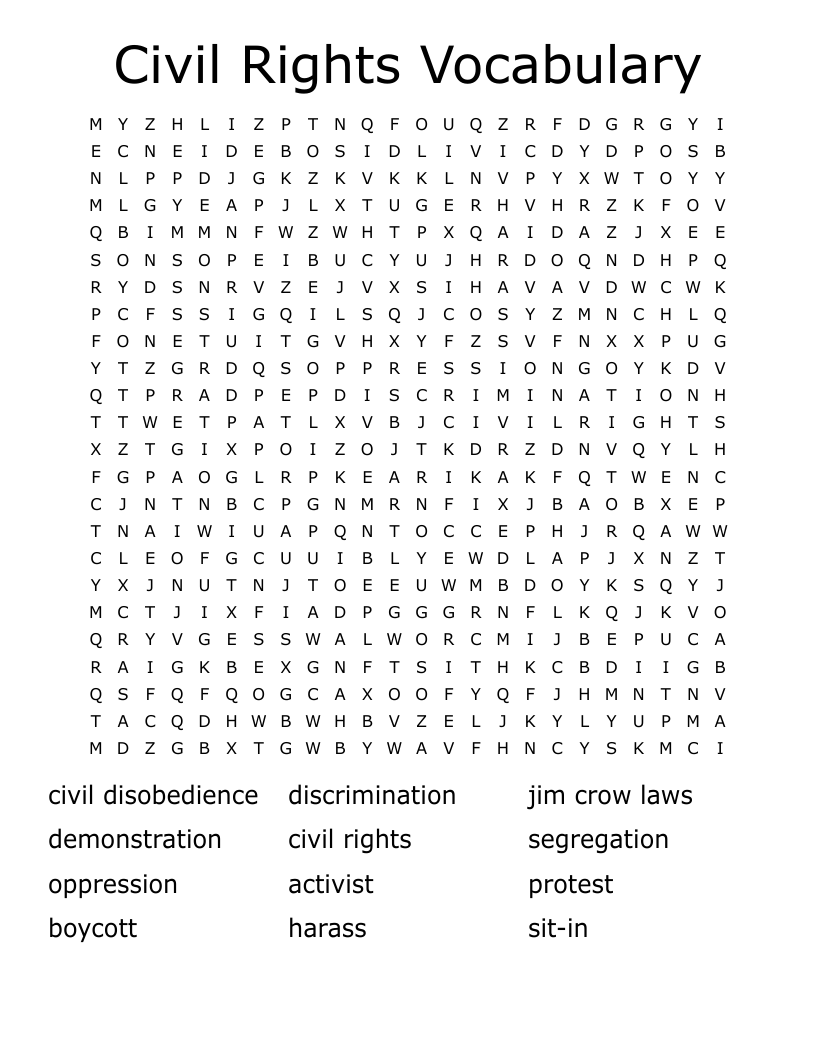 Civil Rights Vocabulary Word Search