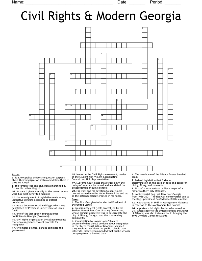 Civil Rights & Modern Georgia Crossword