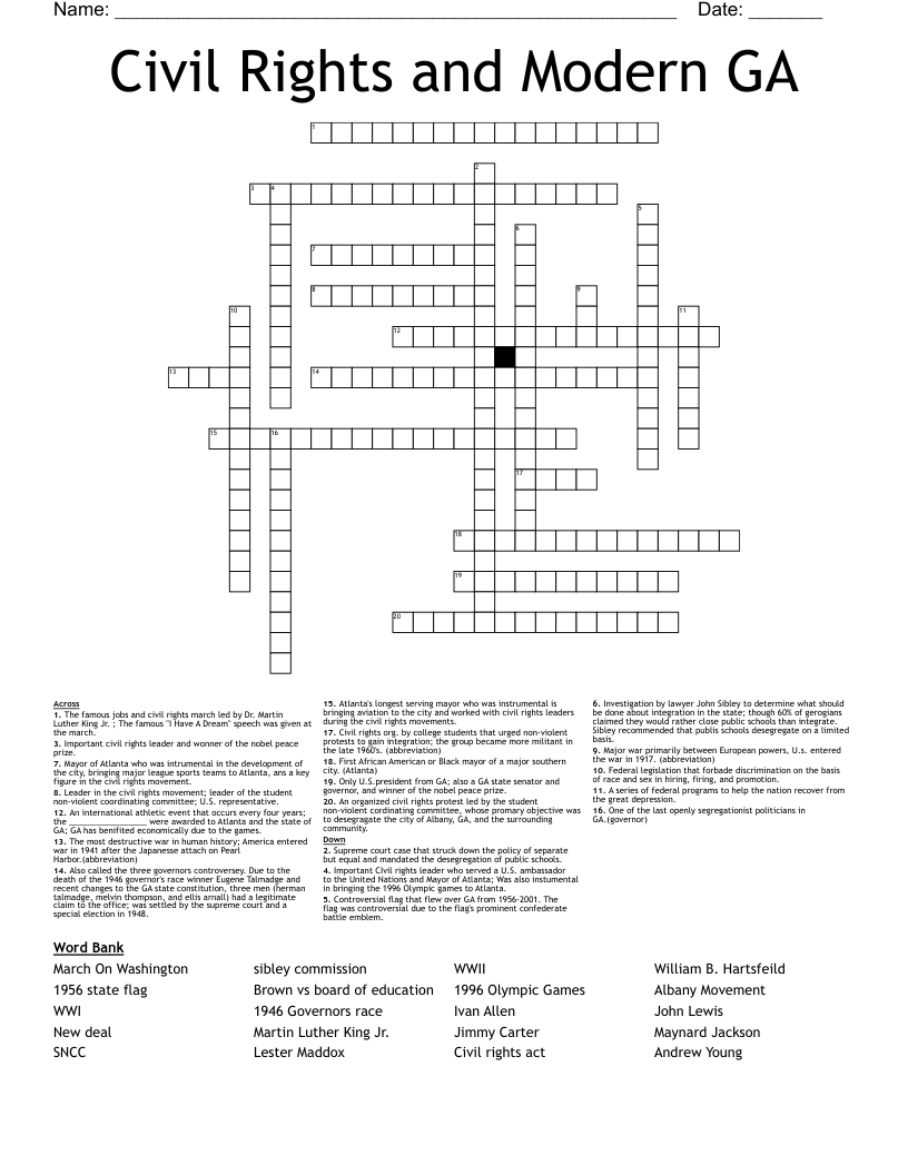 Civil Rights and Modern GA  Crossword