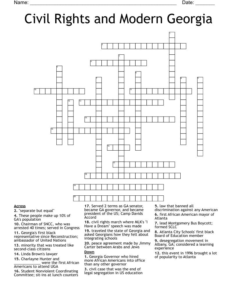 Civil Rights and Modern Georgia Crossword