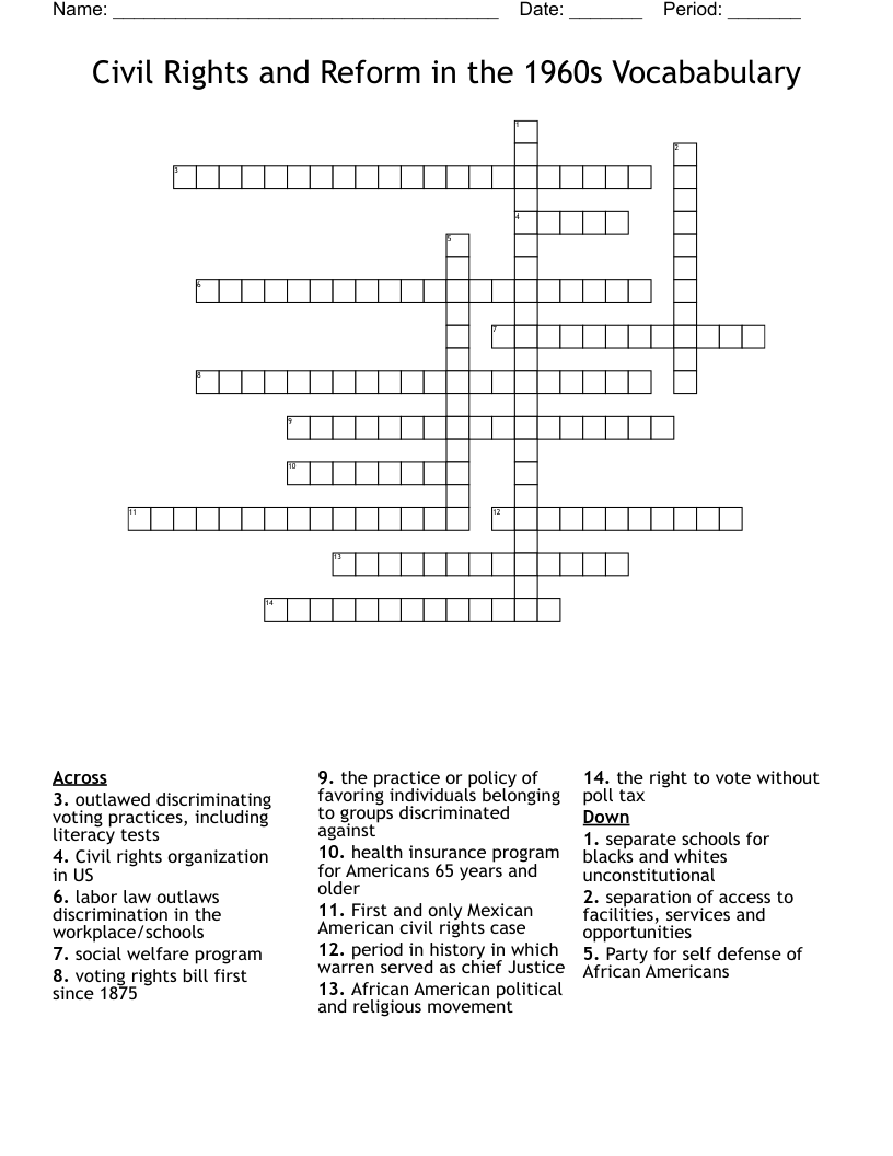 Civil Rights and Reform in the 1960s Vocababulary