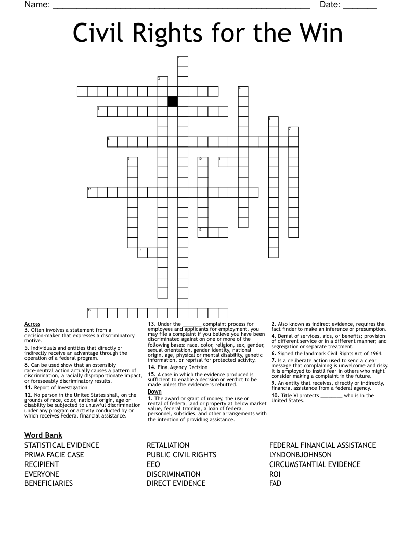 Civil Rights for the Win Crossword